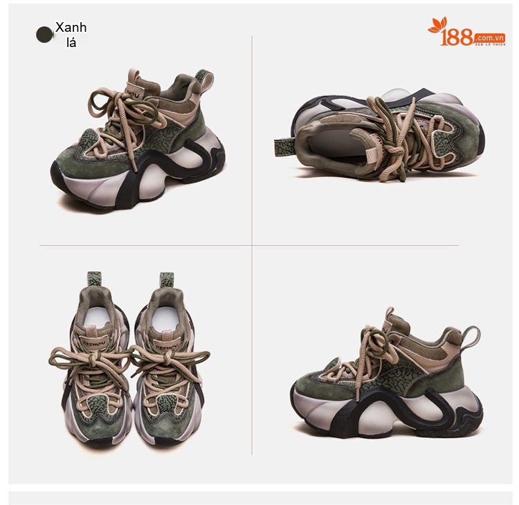 Giày Sneaker Nữ Da Mờ Phong Cách Thể Thao Chiều Cao Đế Khoảng 5cm Màu Đen, Xanh, Hồng, Nâu... chi tiết 18