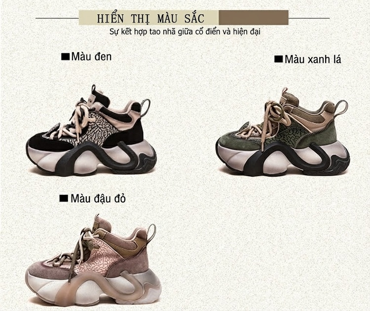 Giày Sneaker Nữ Da Mờ Phong Cách Thể Thao Chiều Cao Đế Khoảng 5cm Màu Đen, Xanh, Hồng, Nâu... chi tiết 3