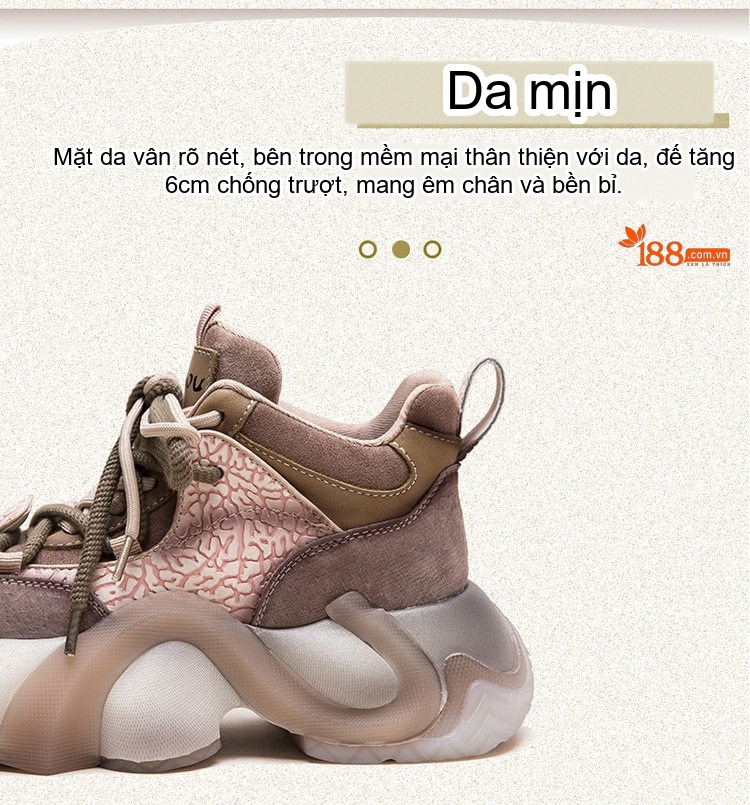 Giày Sneaker Nữ Da Mờ Phong Cách Thể Thao Chiều Cao Đế Khoảng 5cm Màu Đen, Xanh, Hồng, Nâu... chi tiết 4