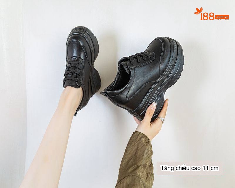 Giày Sneaker Nữ Da Thật Chiều Cao Đế 11cm Màu Trắng, Đen chi tiết 10