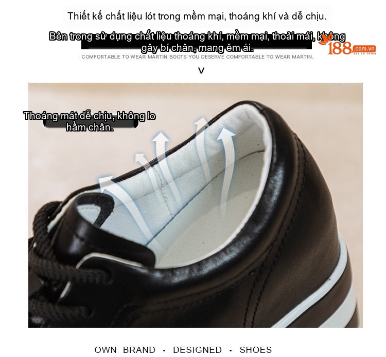 Giày Sneaker Nữ Da Thật Chiều Cao Đế 8cm Phong Cách Hàn Quốc Màu Đen, Trắng chi tiết 5