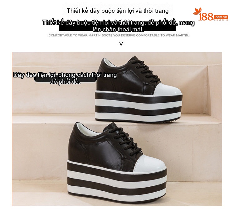 Giày Sneaker Nữ Da Thật Chiều Cao Đế 8cm Phong Cách Hàn Quốc Màu Đen, Trắng chi tiết 7