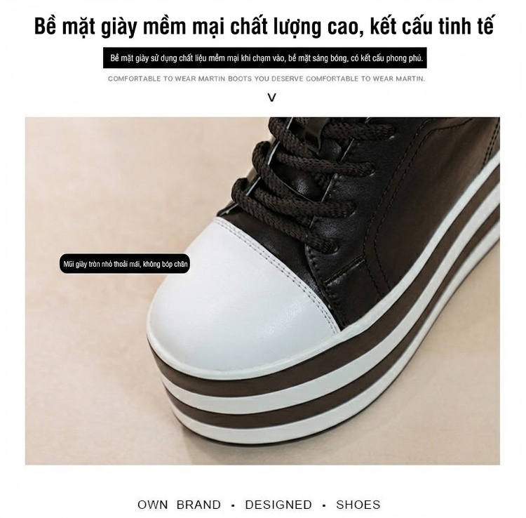 Giày Sneaker Nữ Da Thật Chiều Cao Đế 8cm Phong Cách Hàn Quốc Màu Đen, Trắng chi tiết 8