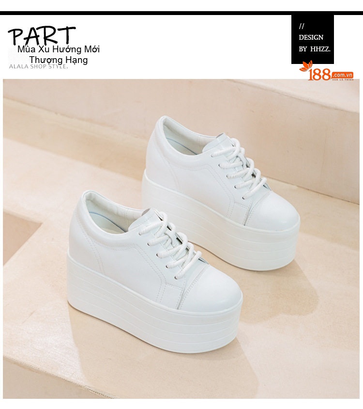 Giày Sneaker Nữ Da Thật Chiều Cao Đế 8cm Phong Cách Hàn Quốc Màu Đen, Trắng chi tiết 17