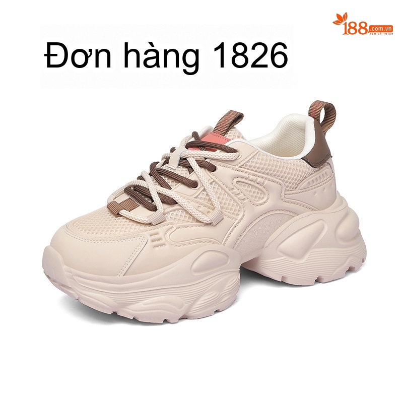 Giày Sneaker Nữ Da Thật Đế Bằng Chiều Cao Đế Khoảng 5cm Màu Đen, Kem