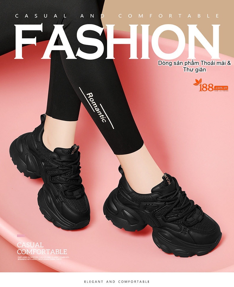 Giày Sneaker Nữ Da Thật Đế Bằng Chiều Cao Đế Khoảng 5cm Màu Đen, Kem chi tiết 2