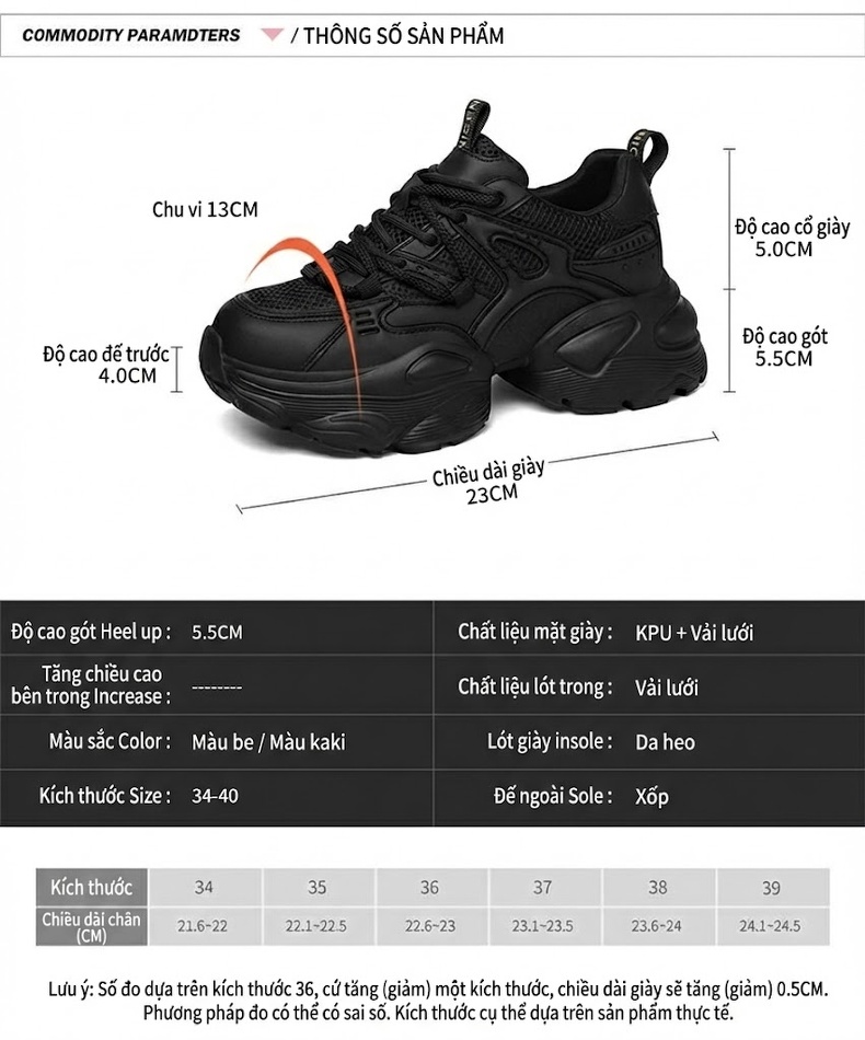 Giày Sneaker Nữ Da Thật Đế Bằng Chiều Cao Đế Khoảng 5cm Màu Đen, Kem chi tiết 4