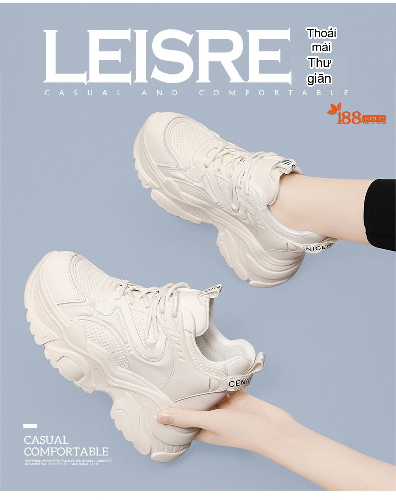 Giày Sneaker Nữ Da Thật Đế Cao Khoảng 5cm Màu Đen, Trắng chi tiết 3