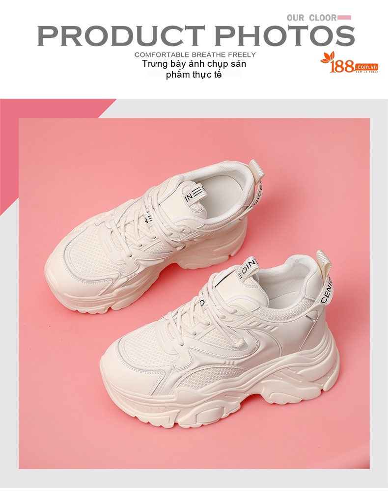 Giày Sneaker Nữ Da Thật Đế Cao Khoảng 5cm Màu Đen, Trắng chi tiết 10