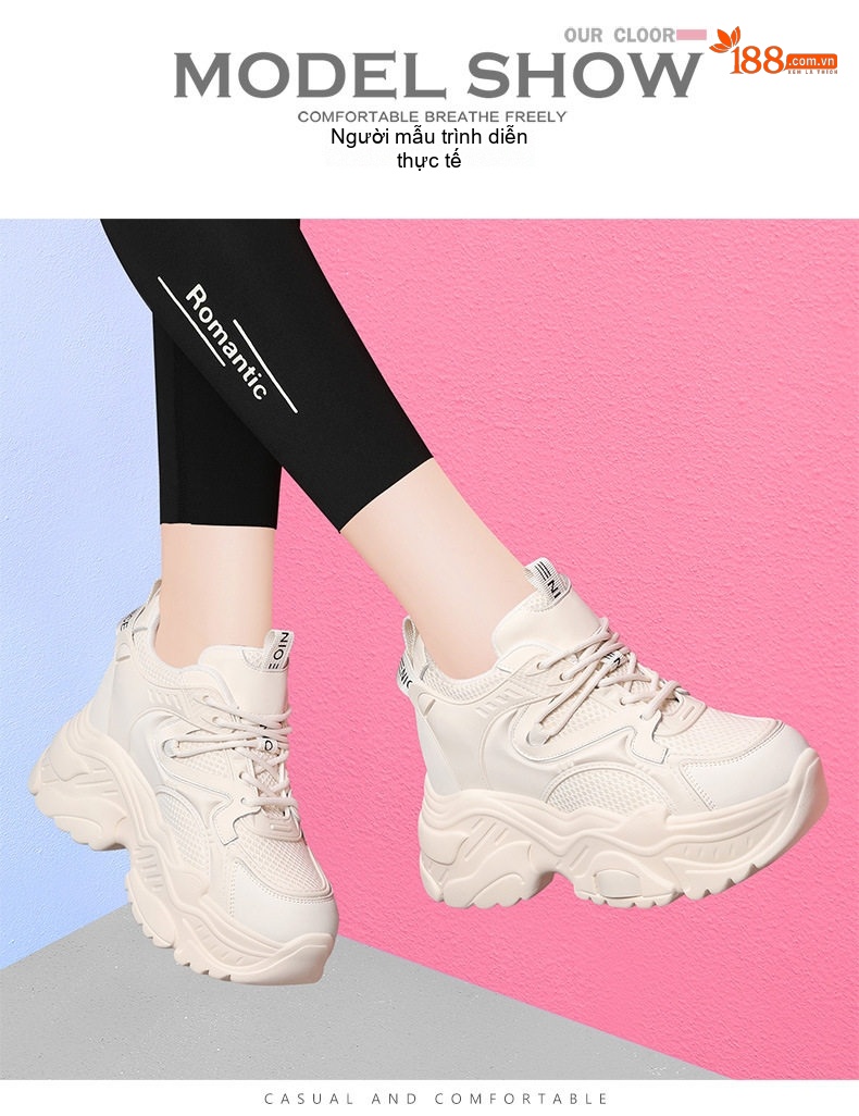 Giày Sneaker Nữ Da Thật Đế Cao Khoảng 5cm Màu Đen, Trắng chi tiết 11
