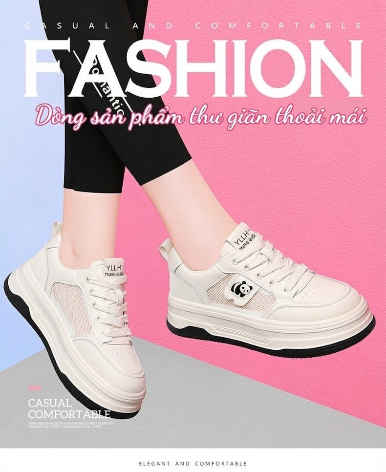 Giày Sneaker Nữ Da Thật Đế Cao Thoáng Khí Chiều Cao Đế Khoảng 4cm Màu Trắng chi tiết 2