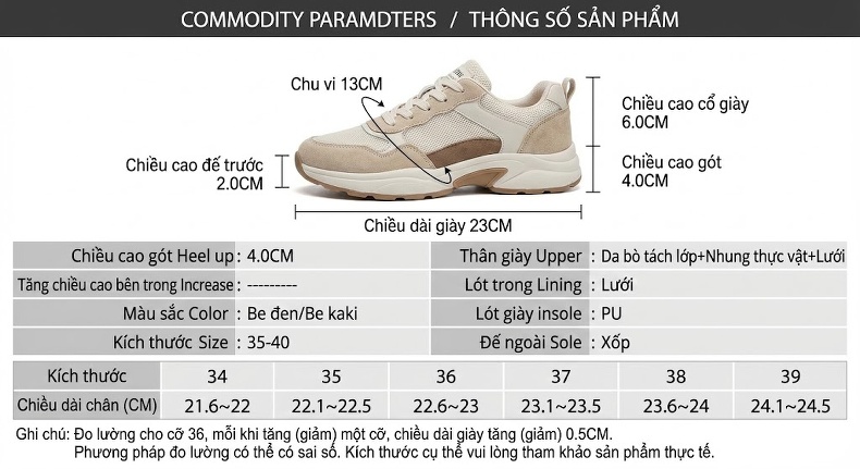 Giày Sneaker Nữ Da Thật Đế Cao Thoáng Khí Chiều Cao Đế Khoảng 4cm Màu Trắng chi tiết 4