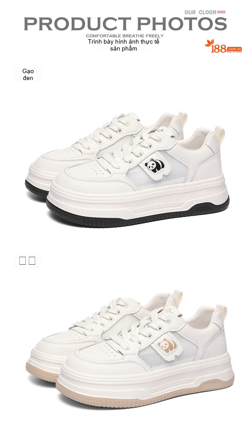 Giày Sneaker Nữ Da Thật Đế Cao Thoáng Khí Chiều Cao Đế Khoảng 4cm Màu Trắng chi tiết 16
