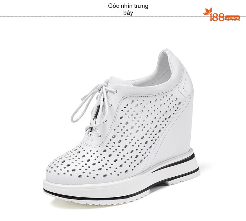 Giày Sneaker Nữ Da Thật Lỗ Thoáng Khí Buộc Dây Chiều Cao Đế 12cm Màu Đen, Trắng chi tiết 11