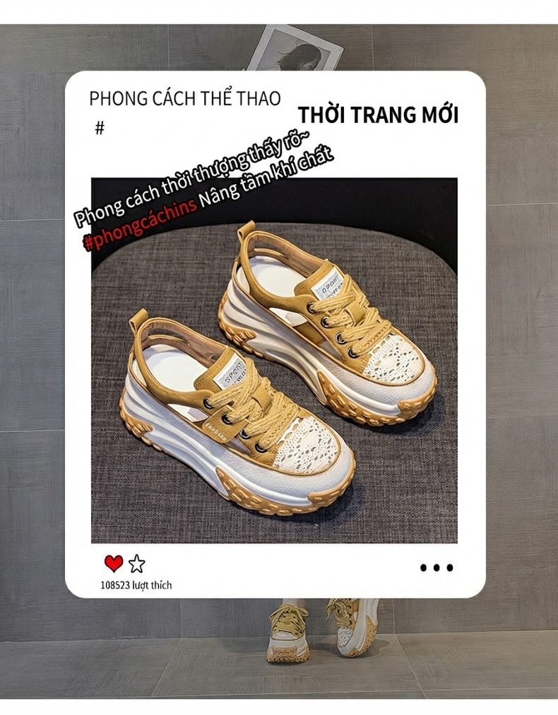 Giày Sneaker Nữ Da Thật Lỗ Thoáng Khí Chiều Cao Đế Khoảng 5cm Màu Nâu, Đỏ, Trắng, Đen... chi tiết 3