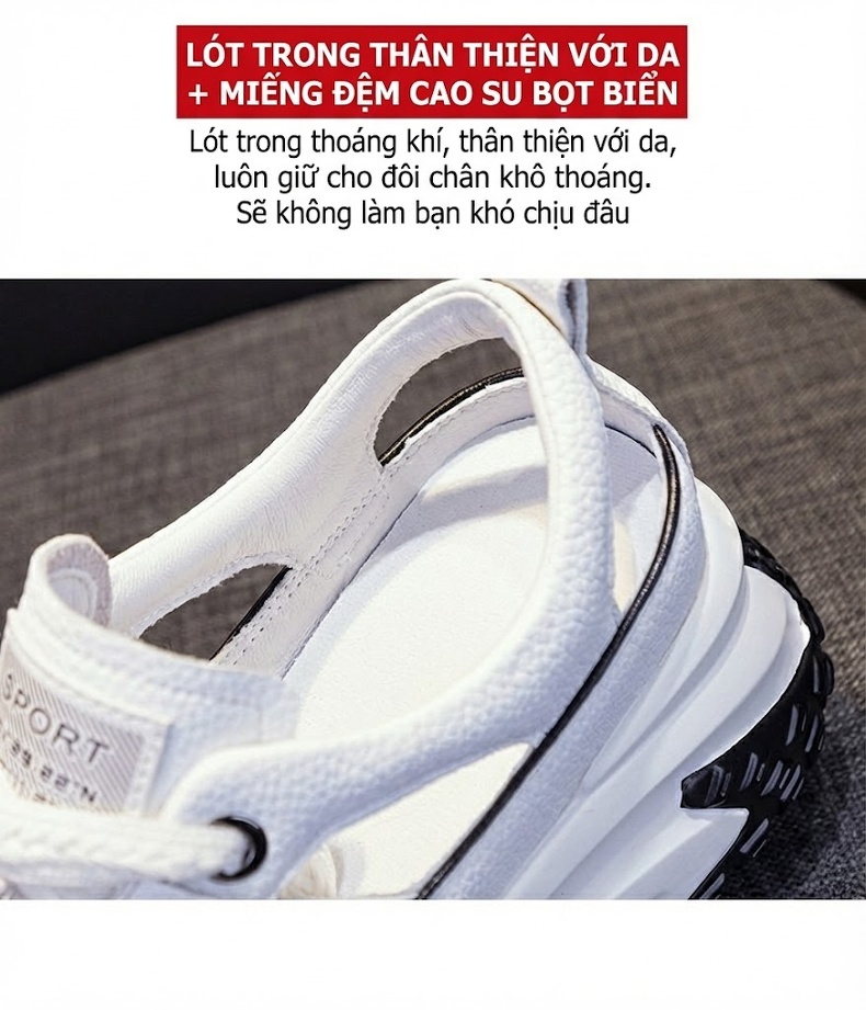 Giày Sneaker Nữ Da Thật Lỗ Thoáng Khí Chiều Cao Đế Khoảng 5cm Màu Nâu, Đỏ, Trắng, Đen... chi tiết 9
