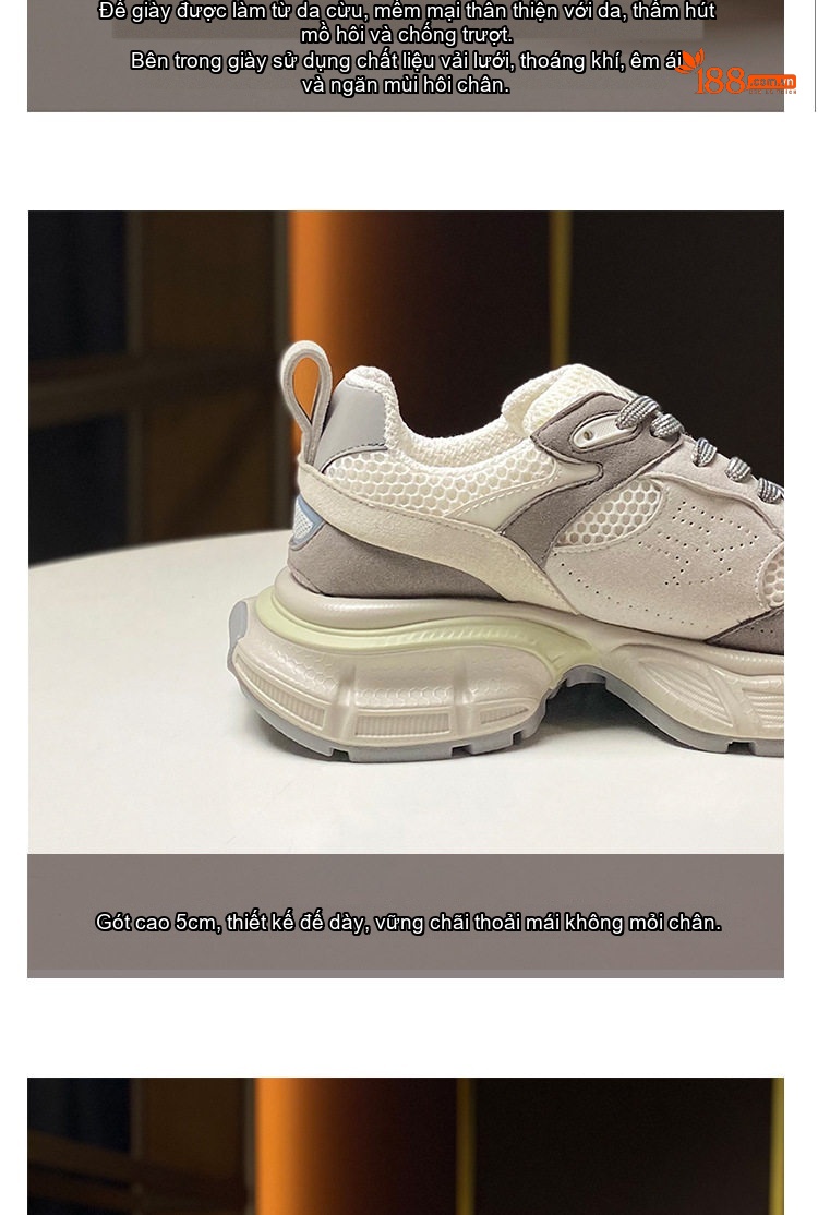 Giày Sneaker Nữ Da Tổng Hợp Cao Cấp Phối Lưới Phong Cách Retro Chiều Cao Đế 5cm Màu Xám, Xanh Navy chi tiết 5