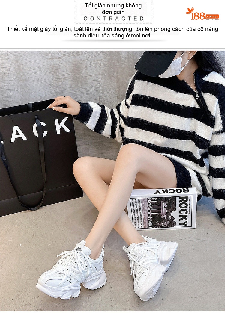 Giày Sneaker Nữ Dáng Chunky Lưới Thoáng Khí Chiều Cao Đế Khoảng 5cm Màu Trắng, Đen chi tiết 5
