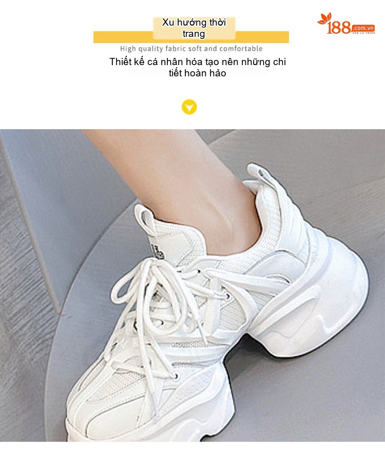 Giày Sneaker Nữ Dáng Chunky Lưới Thoáng Khí Chiều Cao Đế Khoảng 5cm Màu Trắng, Đen chi tiết 11