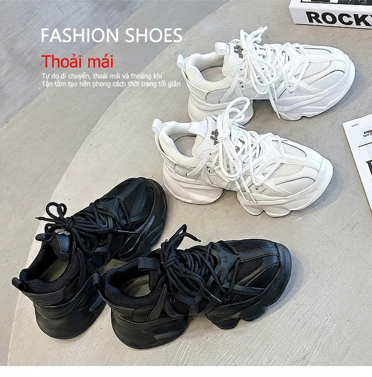 Giày Sneaker Nữ Dáng Chunky Lưới Thoáng Khí Chiều Cao Đế Khoảng 5cm Màu Trắng, Đen chi tiết 13