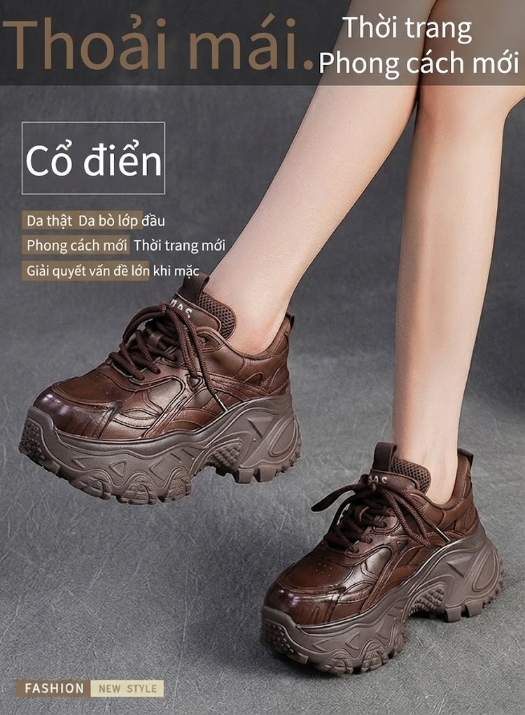 Giày Sneaker Nữ Dáng Lười Đế Cao Chiều Cao Đế Khoảng 6cm Phong Cách Thời Trang Màu Đen, Trắng, Nâu chi tiết 2