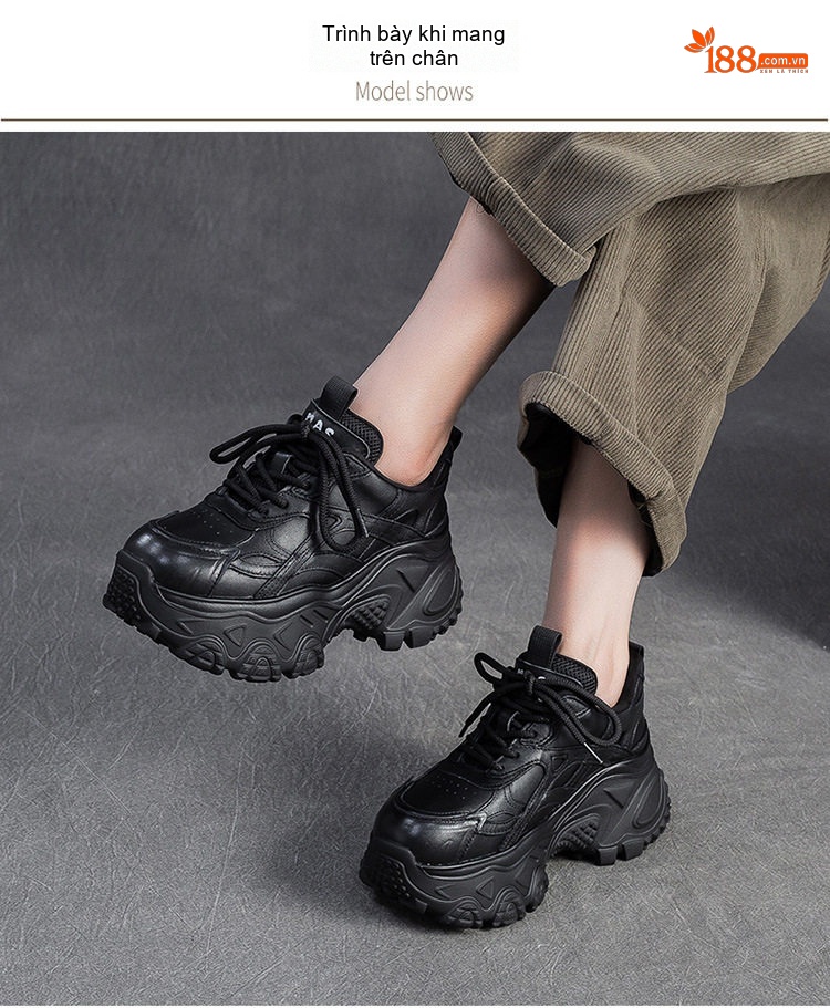 Giày Sneaker Nữ Dáng Lười Đế Cao Chiều Cao Đế Khoảng 6cm Phong Cách Thời Trang Màu Đen, Trắng, Nâu chi tiết 7