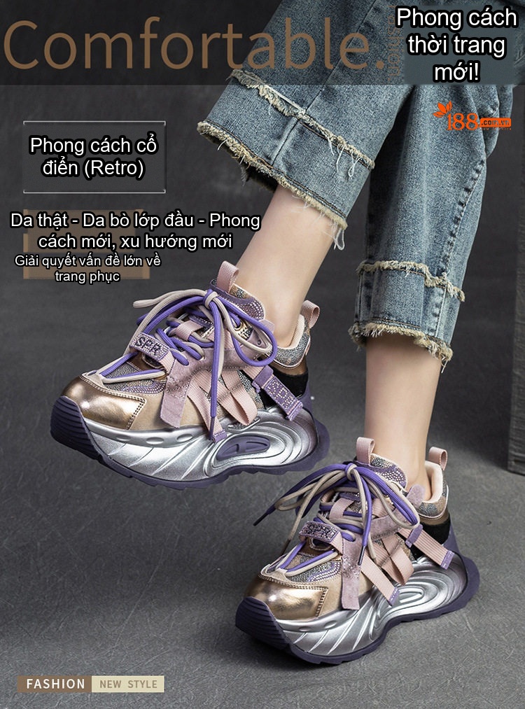 Giày Sneaker Nữ Dáng Lười Đế Cao Khoảng 5cm Màu Be, Hồng, Xanh... chi tiết 1
