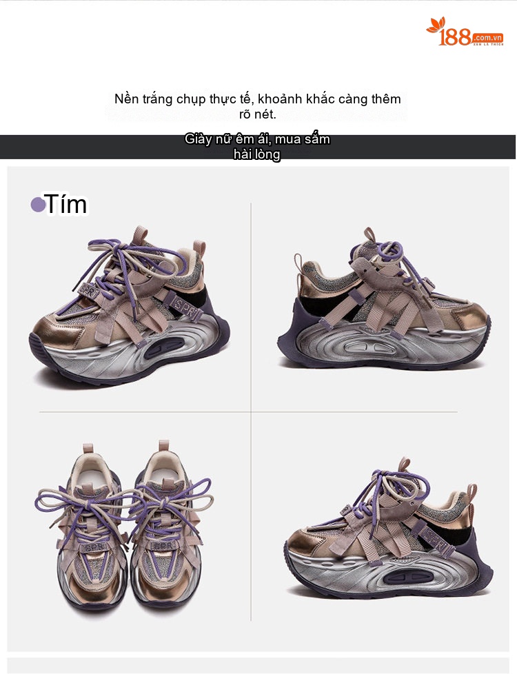Giày Sneaker Nữ Dáng Lười Đế Cao Khoảng 5cm Màu Be, Hồng, Xanh... chi tiết 13