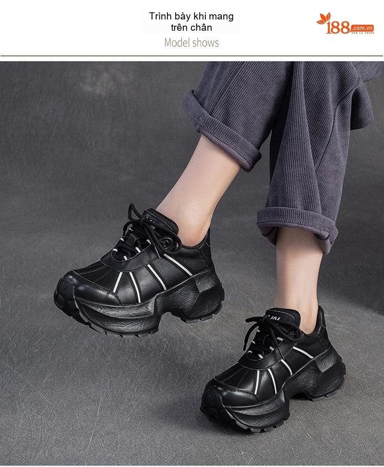 Giày Sneaker Nữ Dáng Lười Đế Dày Chiều Cao Đế Khoảng 5cm Phong Cách Hàn Quốc Màu Trắng, Đen chi tiết 7