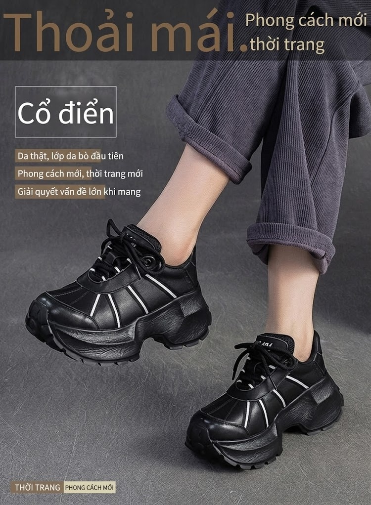 Giày Sneaker Nữ Dáng Lười Đế Dày Chiều Cao Đế Khoảng 5cm Phong Cách Hàn Quốc Màu Trắng, Đen chi tiết 2
