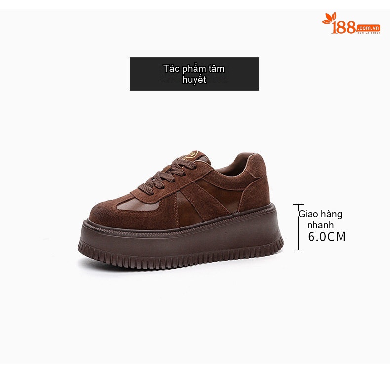 Giày Sneaker Nữ Dây Buộc Đế Bánh Mì Chiều Cao Đế Khoảng 4cm Màu Nâu chi tiết 8