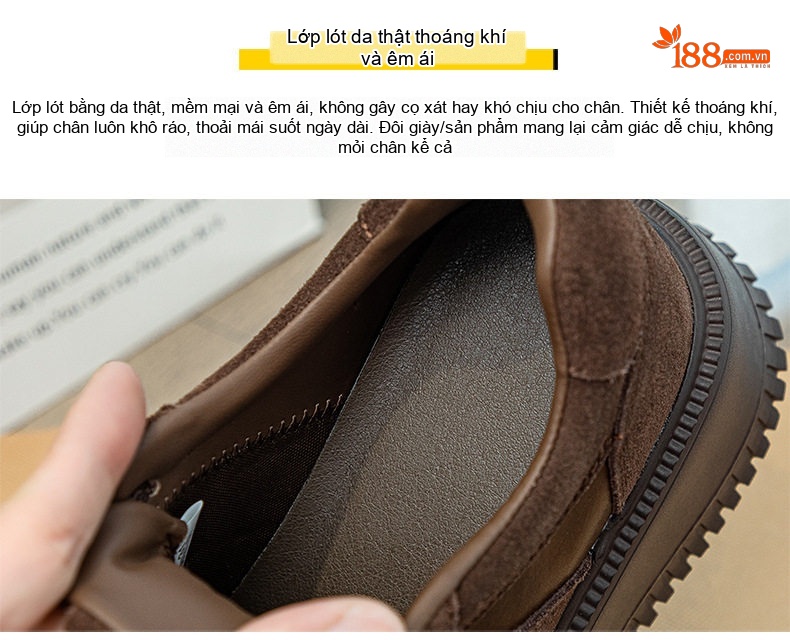 Giày Sneaker Nữ Dây Buộc Đế Bánh Mì Chiều Cao Đế Khoảng 4cm Màu Nâu chi tiết 11