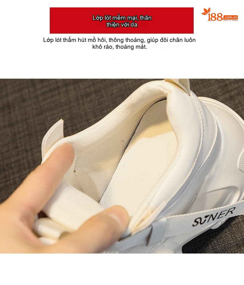 Giày Sneaker Nữ Dây Buộc Đế Dày Chiều Cao Đế Khoảng 5cm Màu Trắng, Xám, Hồng, Vàng... chi tiết 6