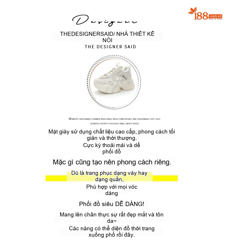 Giày Sneaker Nữ Dây Buộc Đế Dày Chiều Cao Đế Khoảng 5cm Màu Trắng, Xám, Hồng, Vàng... chi tiết 9