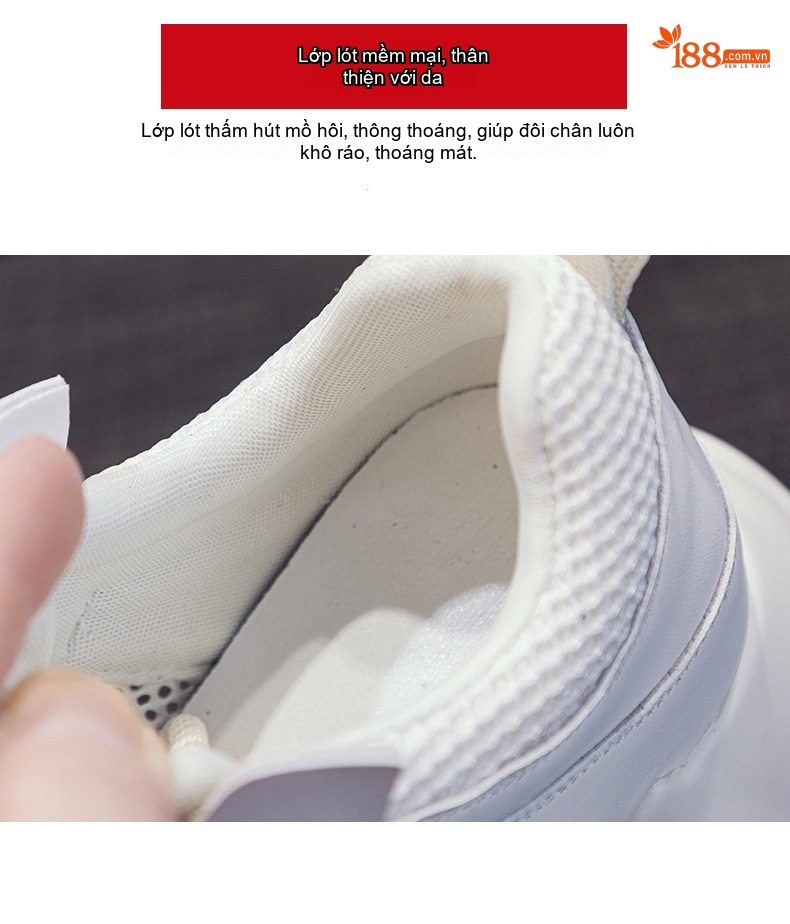 Giày Sneaker Nữ Dây Buộc Đế Dày Chiều Cao Đế Khoảng 5cm Màu Trắng, Xám, Hồng, Vàng... chi tiết 12