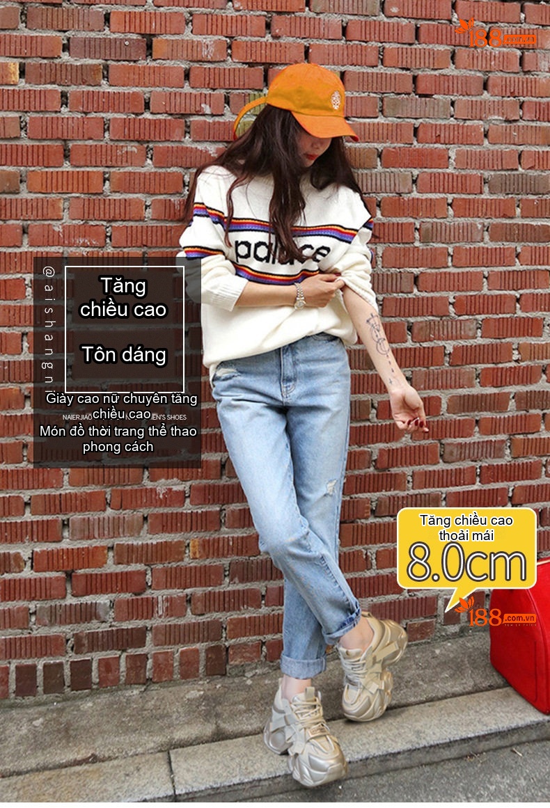Giày Sneaker Nữ Dây Buộc Đế Dày Chiều Cao Đế Khoảng 5cm Màu Trắng, Xám, Hồng, Vàng... chi tiết 1