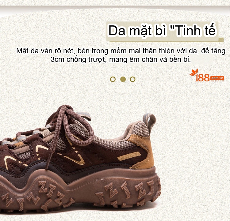 Giày Sneaker Nữ Dây Buộc Đế Răng Cưa Chiều Cao Đế Khoảng 4cm Màu Nâu, Đỏ, Xanh chi tiết 4
