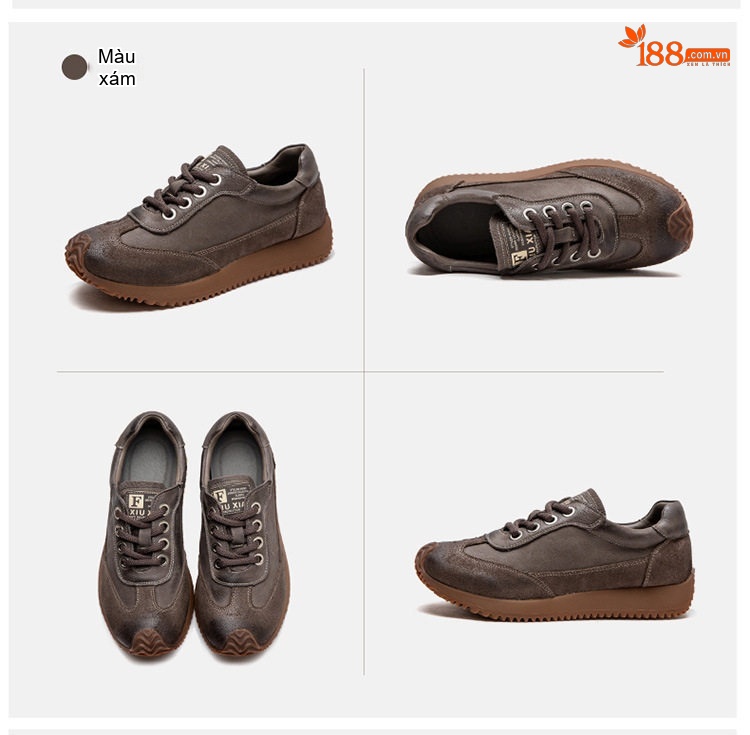 Giày Sneaker Nữ Dây Buộc Phong Cách Vintage Đế Bằng Chiều Cao Đế Khoảng 3cm Màu Nâu, Be chi tiết 19