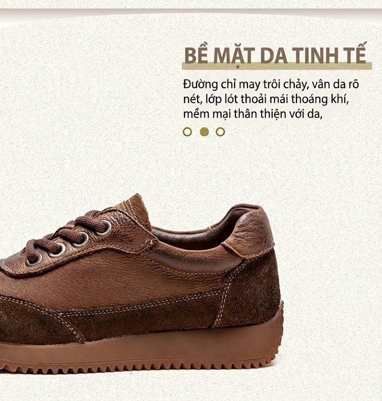 Giày Sneaker Nữ Dây Buộc Phong Cách Vintage Đế Bằng Chiều Cao Đế Khoảng 3cm Màu Nâu, Be chi tiết 4