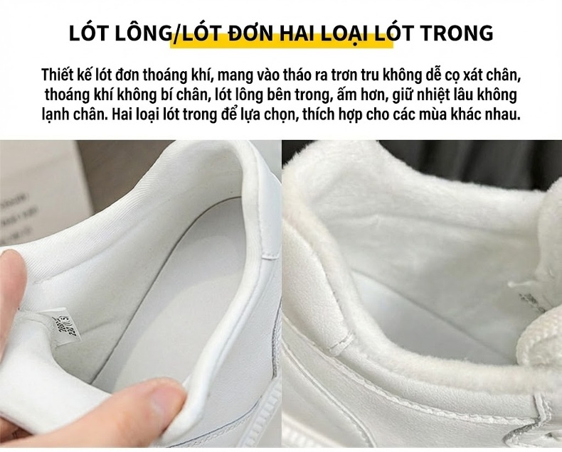 Giày Sneaker Nữ Đế Bánh Mì Cao Cấp Chiều Cao Đế Khoảng 5cm Màu Trắng chi tiết 8
