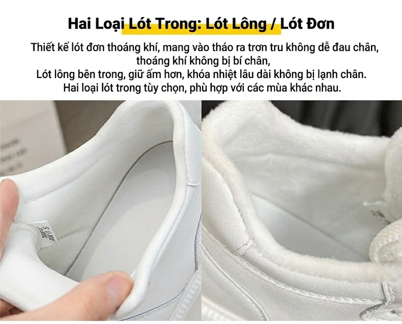 Giày Sneaker Nữ Đế Bánh Mì Cao Cấp Chiều Cao Đế Khoảng 5cm Màu Trắng chi tiết 11