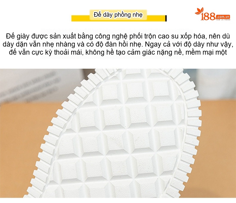 Giày Sneaker Nữ Đế Bánh Mì Cao Cấp Chiều Cao Đế Khoảng 5cm Màu Trắng chi tiết 12