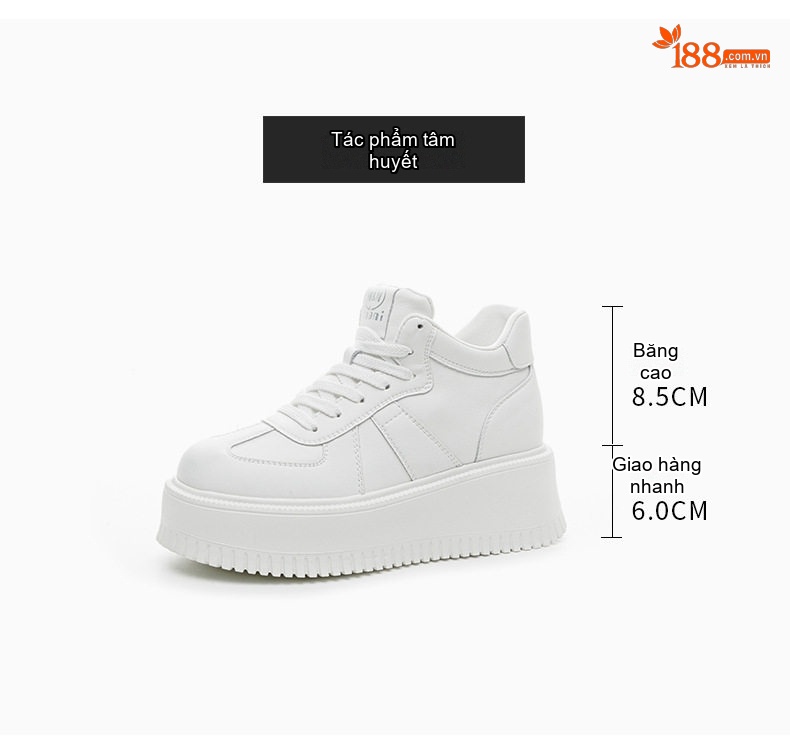 Giày Sneaker Nữ Đế Bánh Mì Cao Cấp Chiều Cao Đế Khoảng 5cm Màu Trắng chi tiết 4