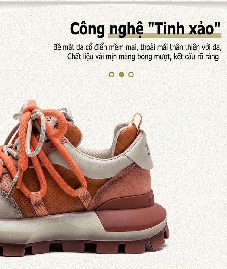 Giày Sneaker Nữ Đế Bánh Mì Chiều Cao Đế Khoảng 5cm Phối Màu Da Bóng Màu Kem, Cam, Nâu chi tiết 1