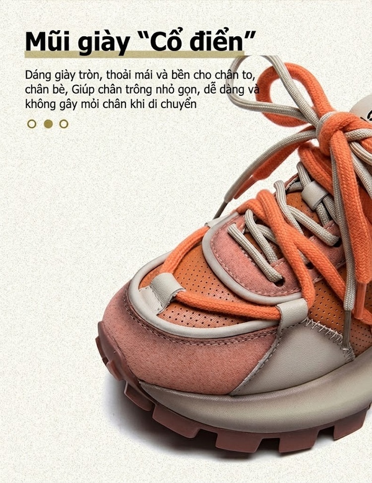 Giày Sneaker Nữ Đế Bánh Mì Chiều Cao Đế Khoảng 5cm Phối Màu Da Bóng Màu Kem, Cam, Nâu chi tiết 2