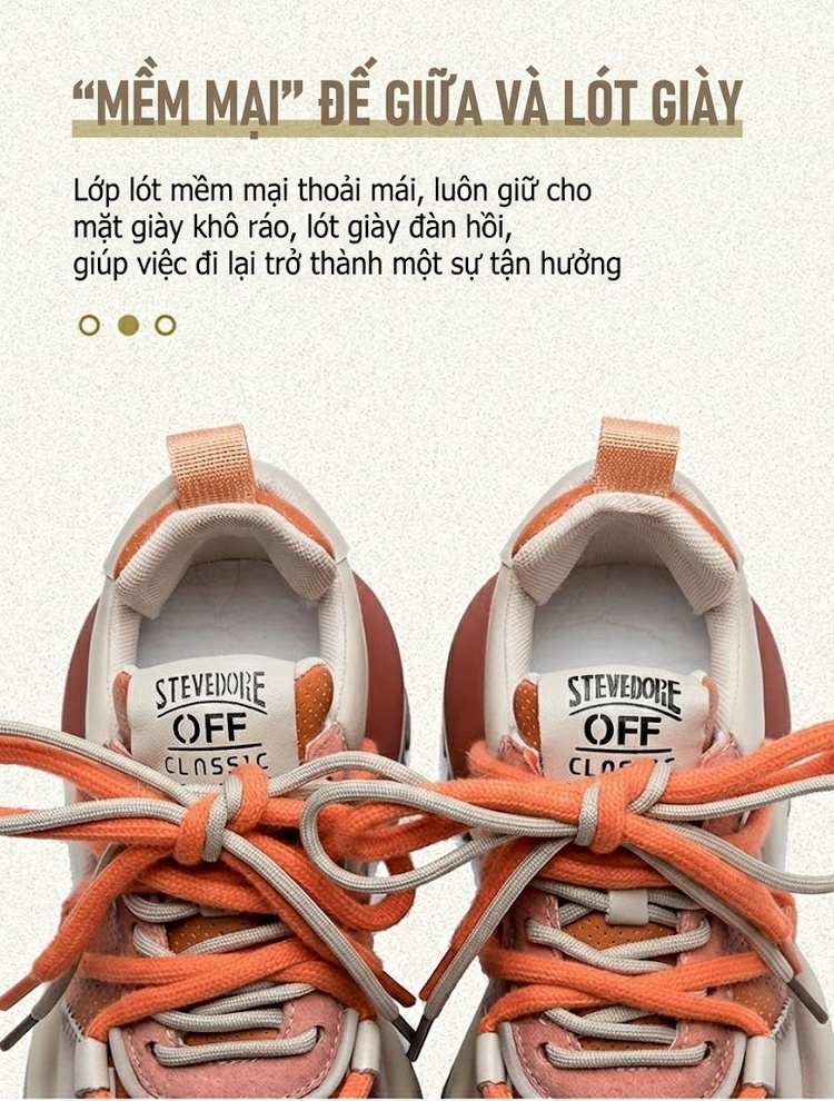 Giày Sneaker Nữ Đế Bánh Mì Chiều Cao Đế Khoảng 5cm Phối Màu Da Bóng Màu Kem, Cam, Nâu chi tiết 4