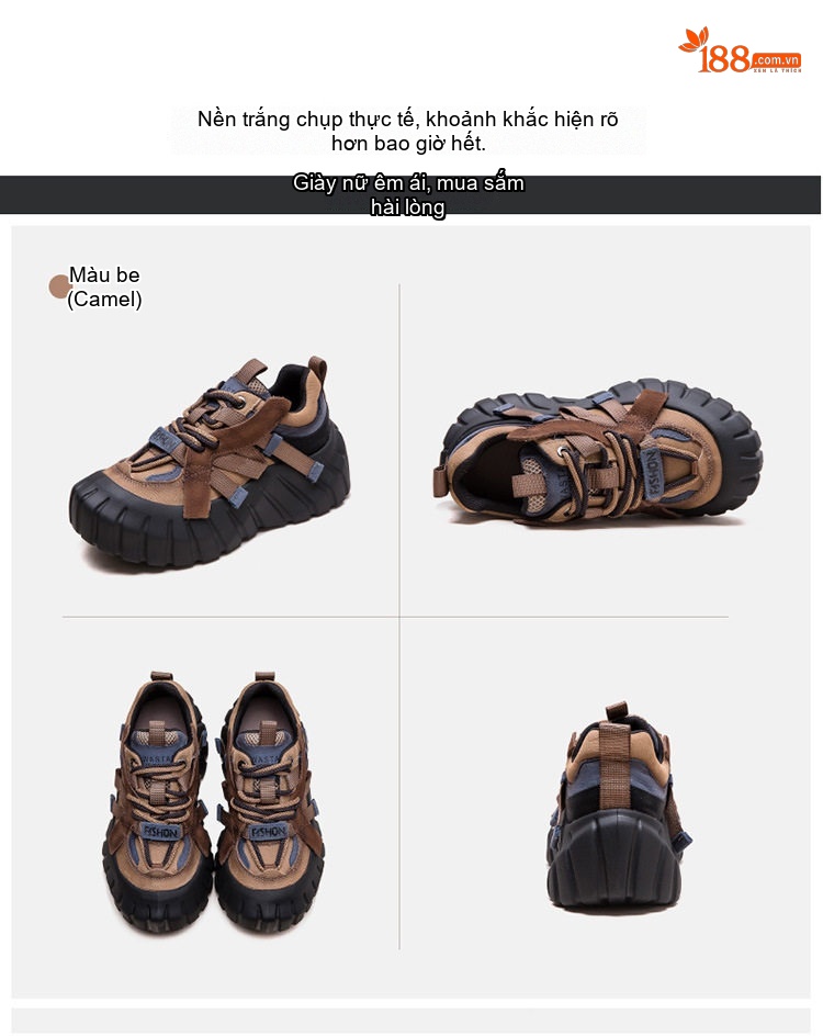Giày Sneaker Nữ Đế Bánh Mì Da Mờ Chiều Cao Đế Khoảng 6cm Màu Nâu, Đỏ, Xanh Lá, Đen chi tiết 16