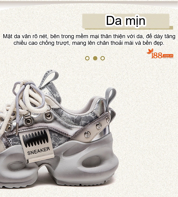 Giày Sneaker Nữ Đế Bánh Mì Dây Buộc Chiều Cao Đế Khoảng 5cm Màu Bạc, Xanh chi tiết 3
