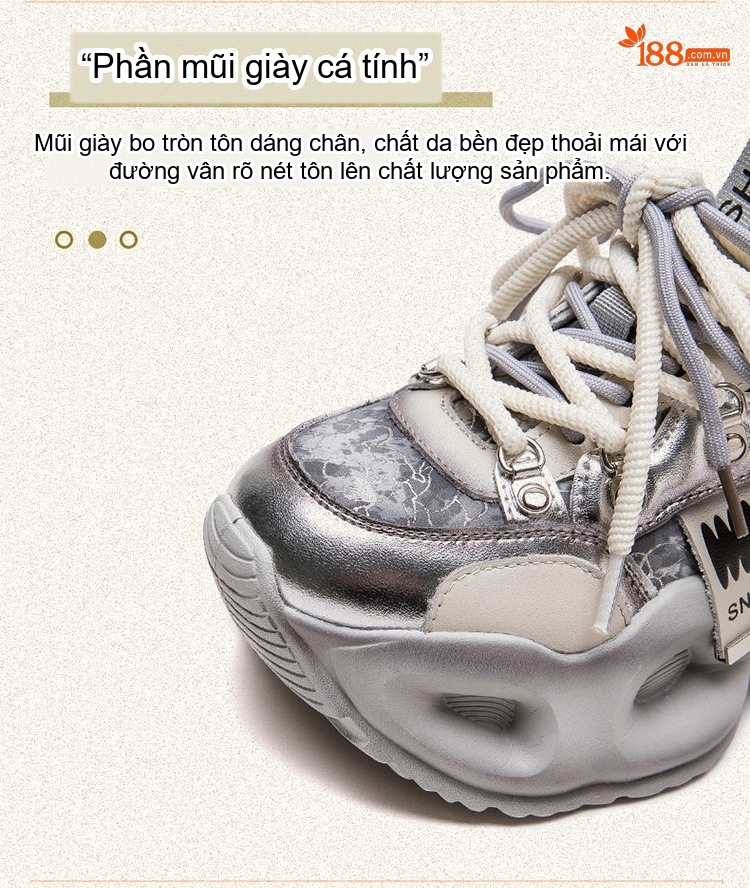 Giày Sneaker Nữ Đế Bánh Mì Dây Buộc Chiều Cao Đế Khoảng 5cm Màu Bạc, Xanh chi tiết 4