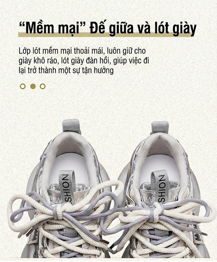 Giày Sneaker Nữ Đế Bánh Mì Dây Buộc Chiều Cao Đế Khoảng 5cm Màu Bạc, Xanh chi tiết 6